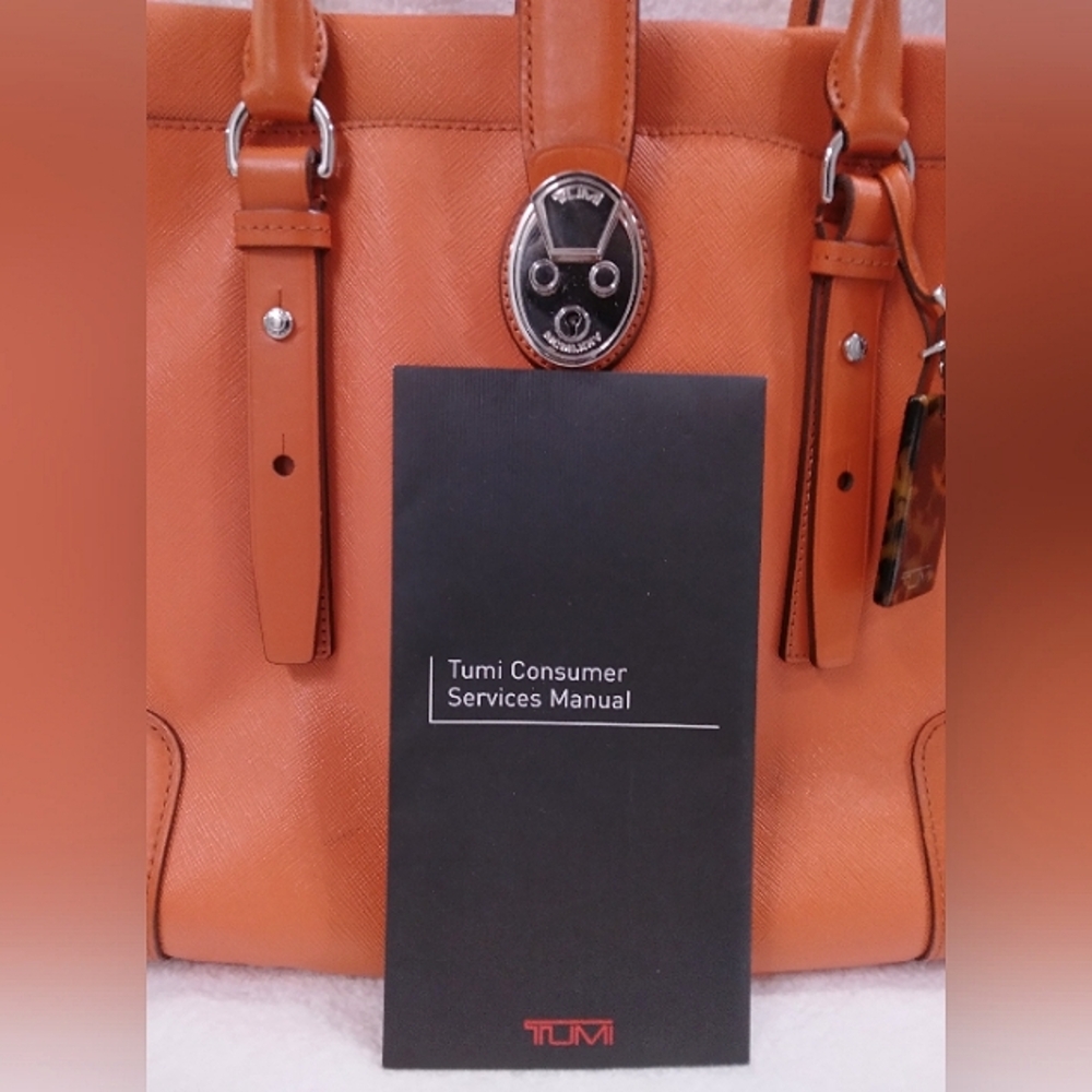 Tumi Orange Leather Tote Shoulder Bag - Picture 10 of 14